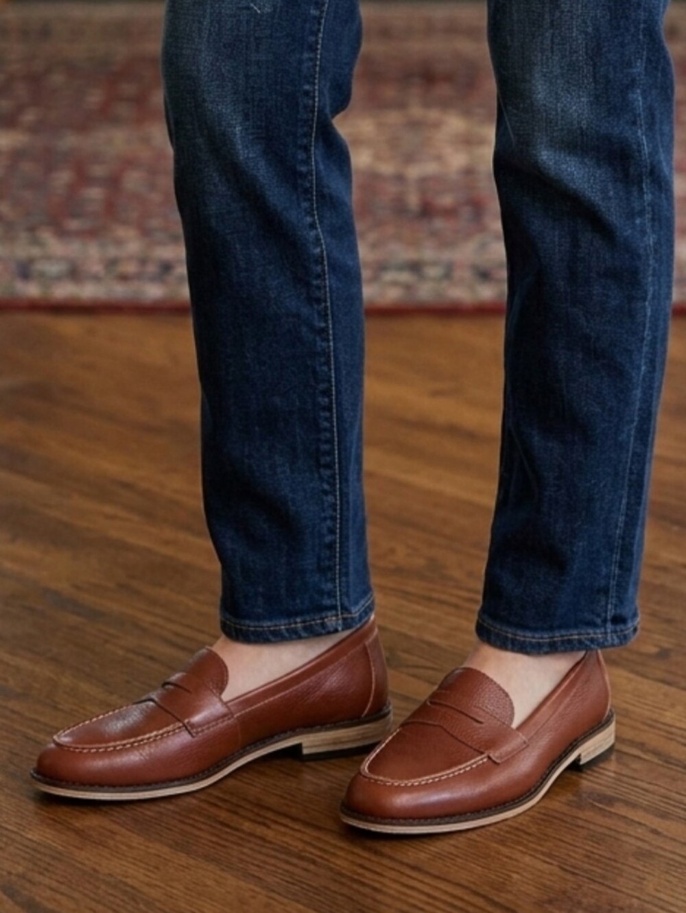 Aintap Brown Leather Handmade Classic Luxury Preppy Penny Loafers Size 41